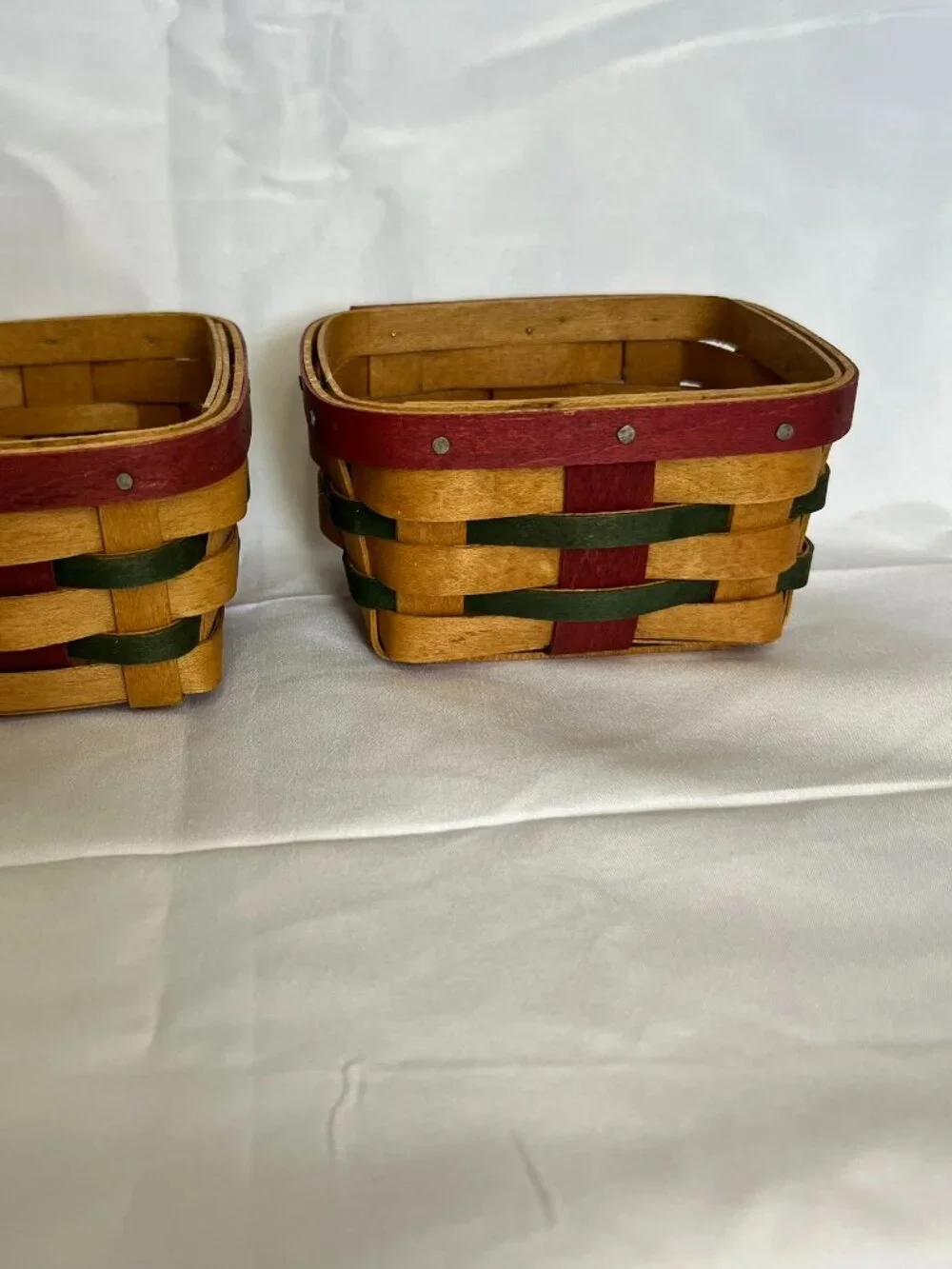 Set of 2 Longaberger 2006 Christmas Little Gift Basket Red & Green Baskets only